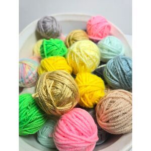 Yarn Ball Lot Small Light & Bright Colors Bag 9.9 oz. Crafting Slow Stitching
